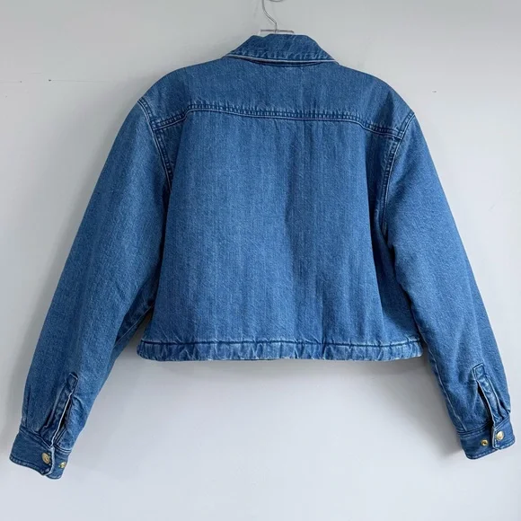 J Crew Cropped Denim Puffer Jacket Blue Quilted Jean Coat 90s Street Style S - Picture 5 of 13